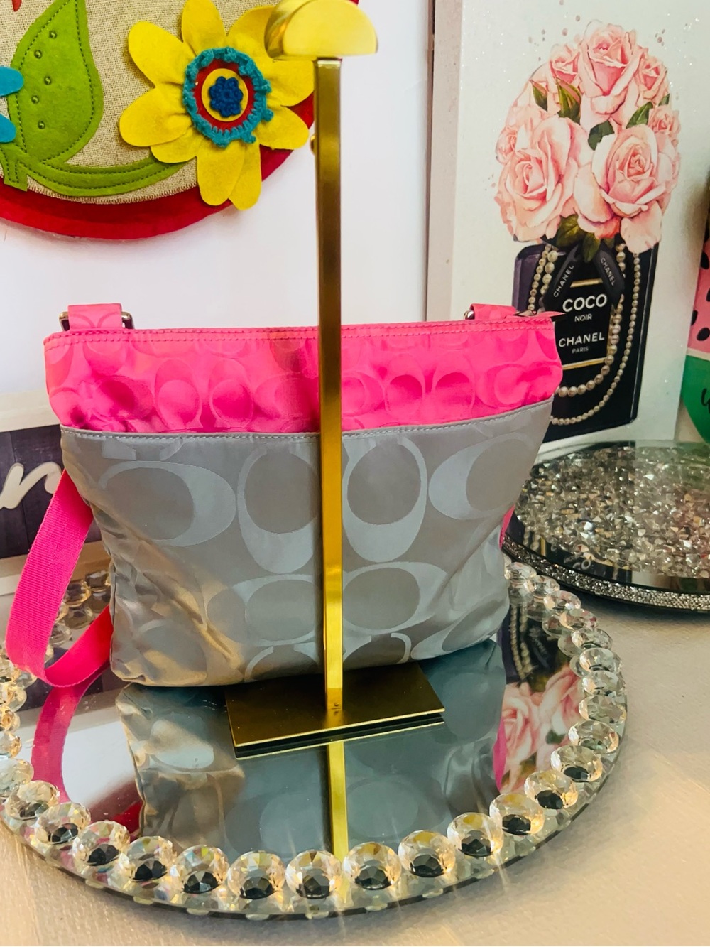 Coach Signature hot pink and gray Nylon F77576 crossbody bag - Picture 5 of 13